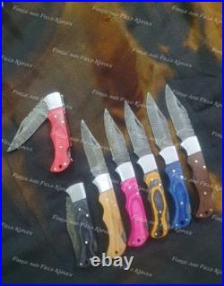 Lot of 50 Custom Handmade Damascus Steel Mix Folding & Pocket Knives From USA