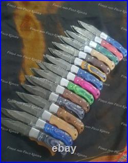 Lot of 50 Custom Handmade Damascus Steel Mix Folding & Pocket Knives From USA