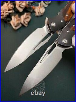 M390 Blade Folding Knife Tactical Flipper Ceramic Ball Bearings Desert Ironwood