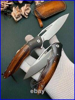 M390 Blade Folding Knife Tactical Flipper Ceramic Ball Bearings Desert Ironwood