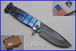 Medford Knife USMC-FF with S35-VN, TitaniumHandles (Faced/Blue) & PVD Hdw (239)