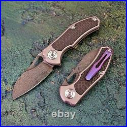 Mini Drop Point Folding Knife Pocket Hunting Survival Wootz Steel TC4 Titanium S