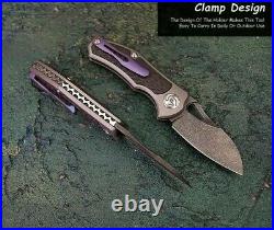 Mini Drop Point Folding Knife Pocket Hunting Survival Wootz Steel TC4 Titanium S
