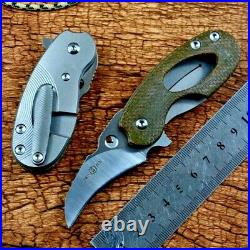 Mini Karambit Folding Knife Pocket Hunting Survival 14C28N Steel Titanium Handle