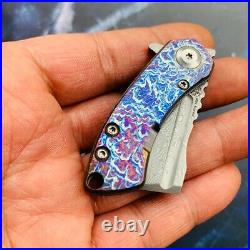 Mini Wharncliffe Folding Knife Pocket Hunting Survival Damascus Steel Titanium S