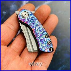 Mini Wharncliffe Folding Knife Pocket Hunting Survival Damascus Steel Titanium S
