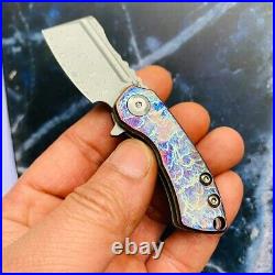 Mini Wharncliffe Folding Knife Pocket Hunting Survival Damascus Steel Titanium S