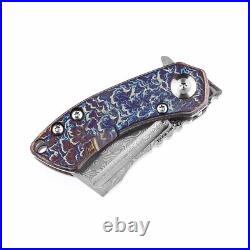 Mini Wharncliffe Folding Knife Pocket Hunting Survival Damascus Steel Titanium S