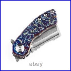 Mini Wharncliffe Folding Knife Pocket Hunting Survival Damascus Steel Titanium S