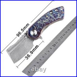 Mini Wharncliffe Folding Knife Pocket Hunting Survival Damascus Steel Titanium S