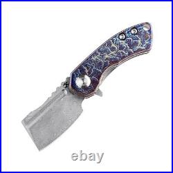 Mini Wharncliffe Knife Folding Pocket Hunting Survival Damascus Steel Titanium S