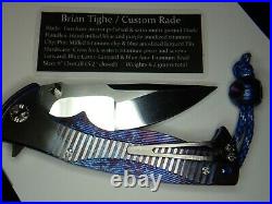 Mint Brian Tighe Knives Rade Push Button Machined Titanium Blue Purple Knife