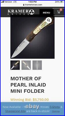 Mint Robert Bob Kramer Mini Folder Folding Knife Inlaid Mother Of Pearl Engraved