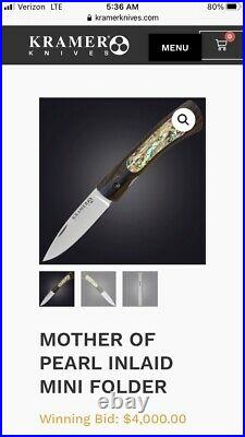 Mint Robert Bob Kramer Mini Folder Folding Knife Inlaid Mother Of Pearl Engraved
