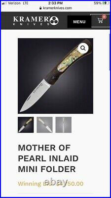 Mint Robert Bob Kramer Mini Folder Folding Knife Inlaid Mother Of Pearl Engraved