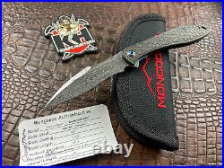 Mongoose Recurve Damasteel Carbon fiber Flipper Knife