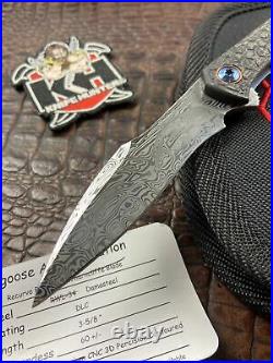 Mongoose Recurve Damasteel Carbon fiber Flipper Knife