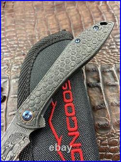 Mongoose Recurve Damasteel Carbon fiber Flipper Knife