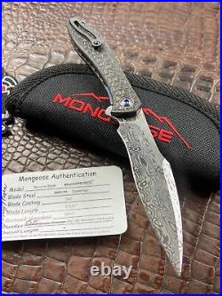 Mongoose Recurve Damasteel Carbon fiber Flipper Knife