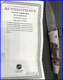 NEW William Henry B30 GENTAC MARDI GRAS Knife Ltd 250 Damascus Orig $950