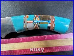 Native American Southwest style Turquoise & Gemstone Inlay Knife with Sheath