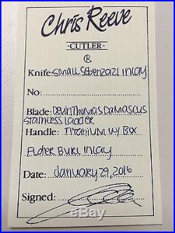 New Chris Reeve Knives, Small Sebenza 21, DAMASCUS, Box Elder Burl Free Gift
