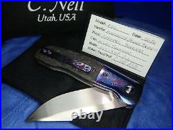 New ESG Flipper Chad Nell Moire Black Timascus Titanium Carbon Fiber Knife $1595