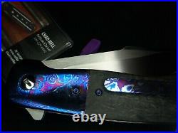 New ESG Flipper Chad Nell Moire Black Timascus Titanium Carbon Fiber Knife $1595