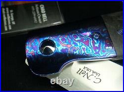 New ESG Flipper Chad Nell Moire Black Timascus Titanium Carbon Fiber Knife $1595