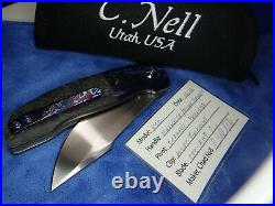 New ESG Flipper Chad Nell Moire Black Timascus Titanium Carbon Fiber Knife $1595