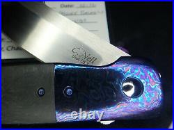 New ESG Flipper Chad Nell Moire Black Timascus Titanium Carbon Fiber Knife $1595