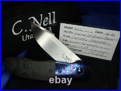 New ESG Flipper Chad Nell Moire Black Timascus Titanium Carbon Fiber Knife $1595