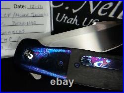 New ESG Flipper Chad Nell Moire Black Timascus Titanium Carbon Fiber Knife $1595