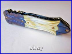 New Pearl & Blued Damascus Custom Gent's Folder Knife by Suchat Jangtanong