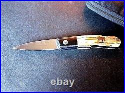 New W. D. Pease Gent's Folder Knife Bark Mammoth Scales with Gold Pins