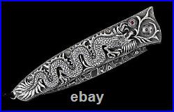 New William Henry B30 Silver Dragon Hand-Carved Sterling Silver Pocket Knife