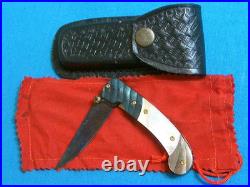 Nm Suchat Robert Calcinore Custom Art Damascus Black Gold Pearl Lockback Knife