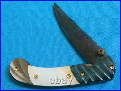 Nm Suchat Robert Calcinore Custom Art Damascus Black Gold Pearl Lockback Knife