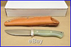 Northwoods Knives Mackinaw Ghost Green Jade G-10 Knife Elmax Brown Sheath