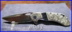 Olamic Cutlery Wayfarer 247 Satin Blade Frost Blue Hardware Timascus Inlay