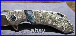 Olamic Cutlery Wayfarer 247 Satin Blade Frost Blue Hardware Timascus Inlay