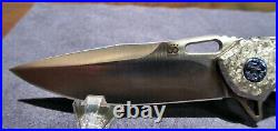 Olamic Cutlery Wayfarer 247 Satin Blade Frost Blue Hardware Timascus Inlay
