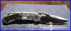 Olamic Cutlery Wayfarer 247 Satin Blade Frost Blue Hardware Timascus Inlay