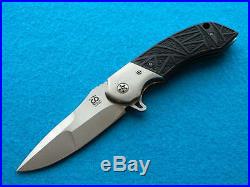 Olamic Tactical Custom Wayfarer Folding Knife Flipper with Carved G-10/Ti Bolsters