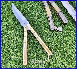 Pack of 5 Custom Handmade Damascus Steel Folding Knives With Sheath