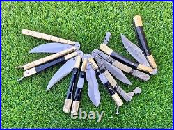 Pack of 5 Custom Handmade Damascus Steel Folding Knives With Sheath