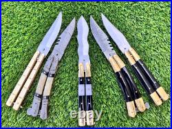 Pack of 5 Custom Handmade Damascus Steel Folding Knives With Sheath