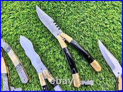 Pack of 5 Custom Handmade Damascus Steel Folding Knives With Sheath