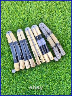 Pack of 5 Custom Handmade Damascus Steel Folding Knives With Sheath