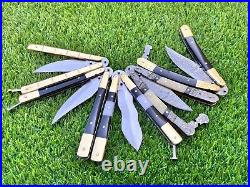 Pack of 5 Custom Handmade Damascus Steel Folding Knives With Sheath